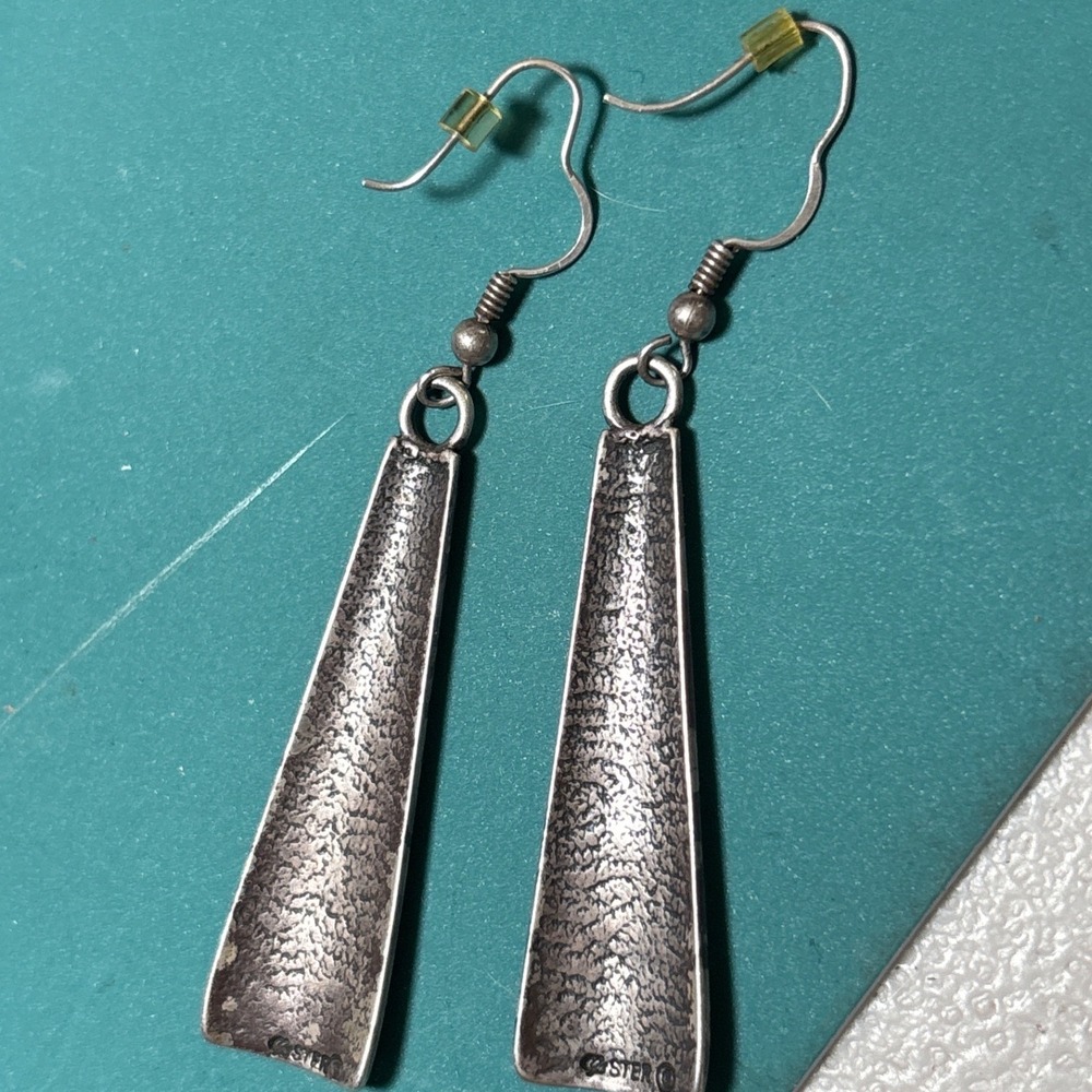 Navajo Sterling Silver Turquoise Coral Inlay Dangle Earrings by Joleen Yazzie - Picture 2 of 8
